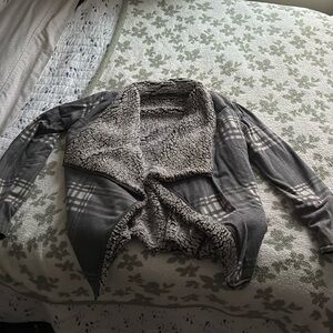 Size large grey flannel and furry coat